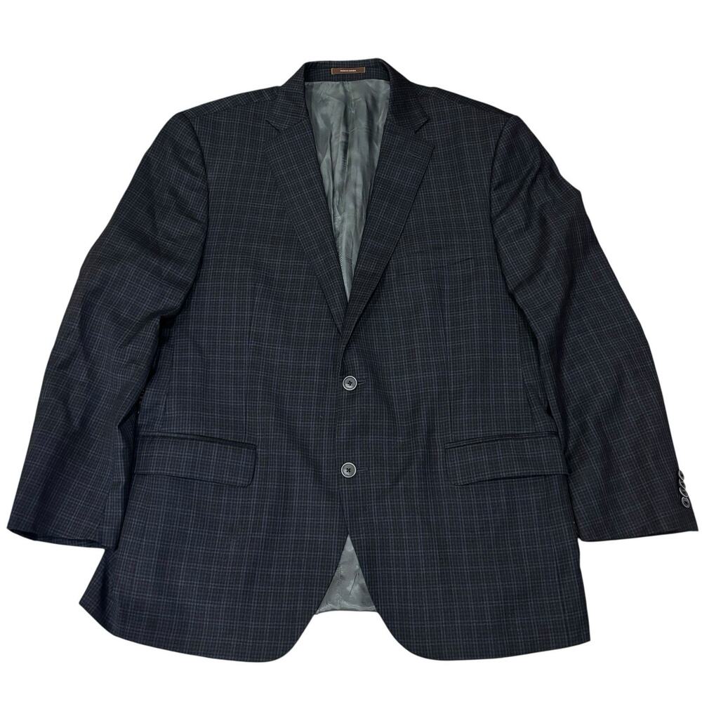 Peter Millar Navy Blue & Grey Wool Tattersall Check Men's 44R Sport Coat Blazer